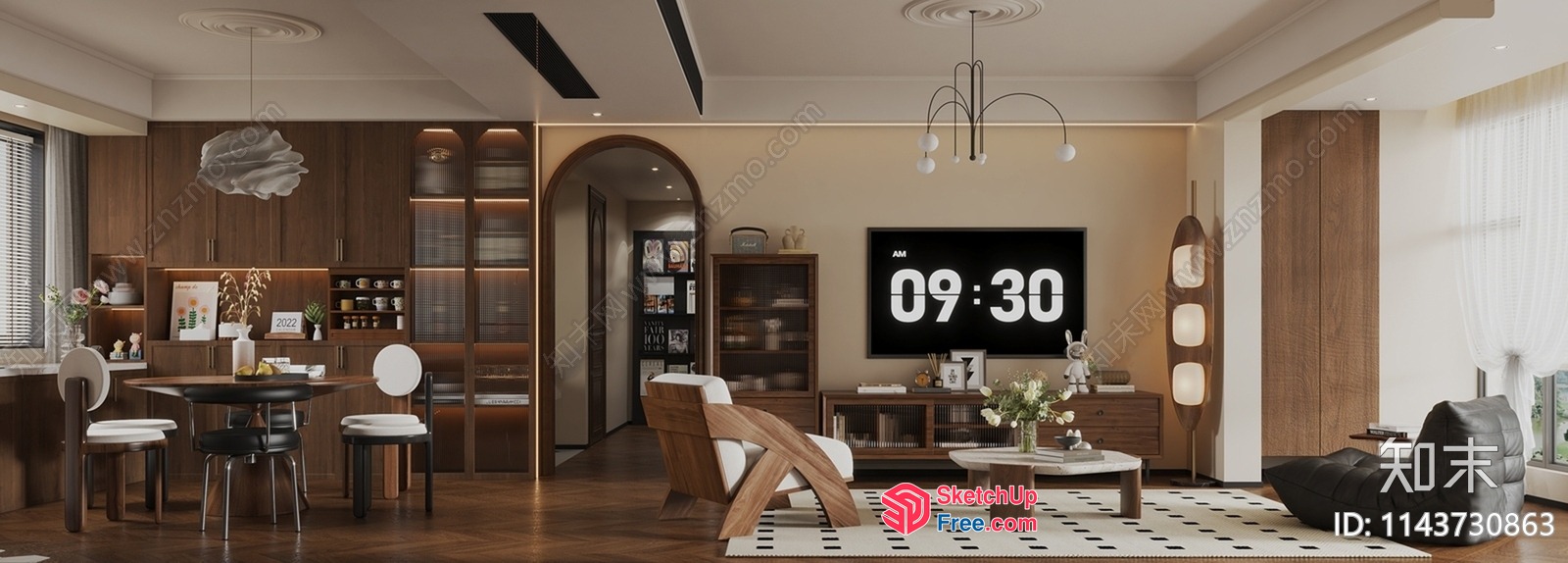 Modern Living Room With Natural Wood Accents 3D SketchUp File