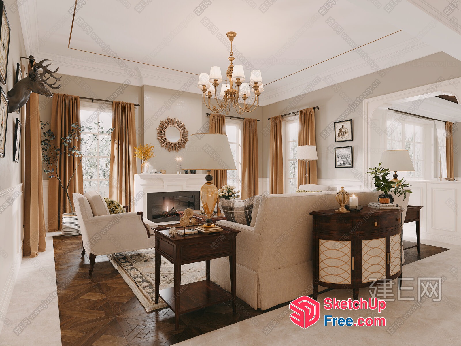 Elegant And Cozy Living Room Interior 3D SketchUp File