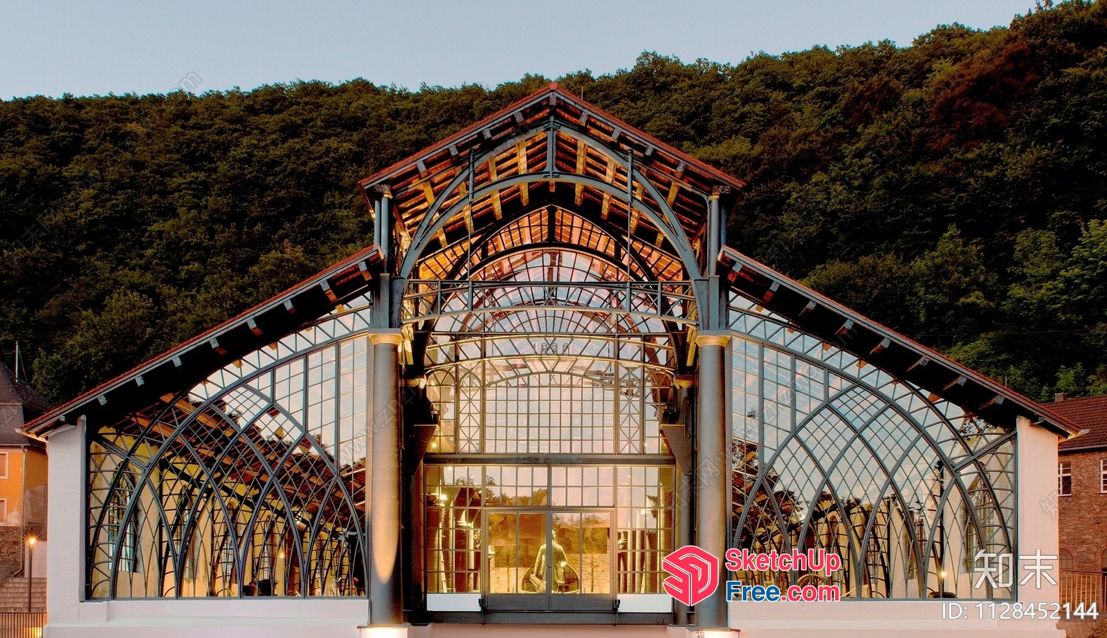 Elegant Glass Structure With Arched Roof And Pillars 3D SketchUp File
