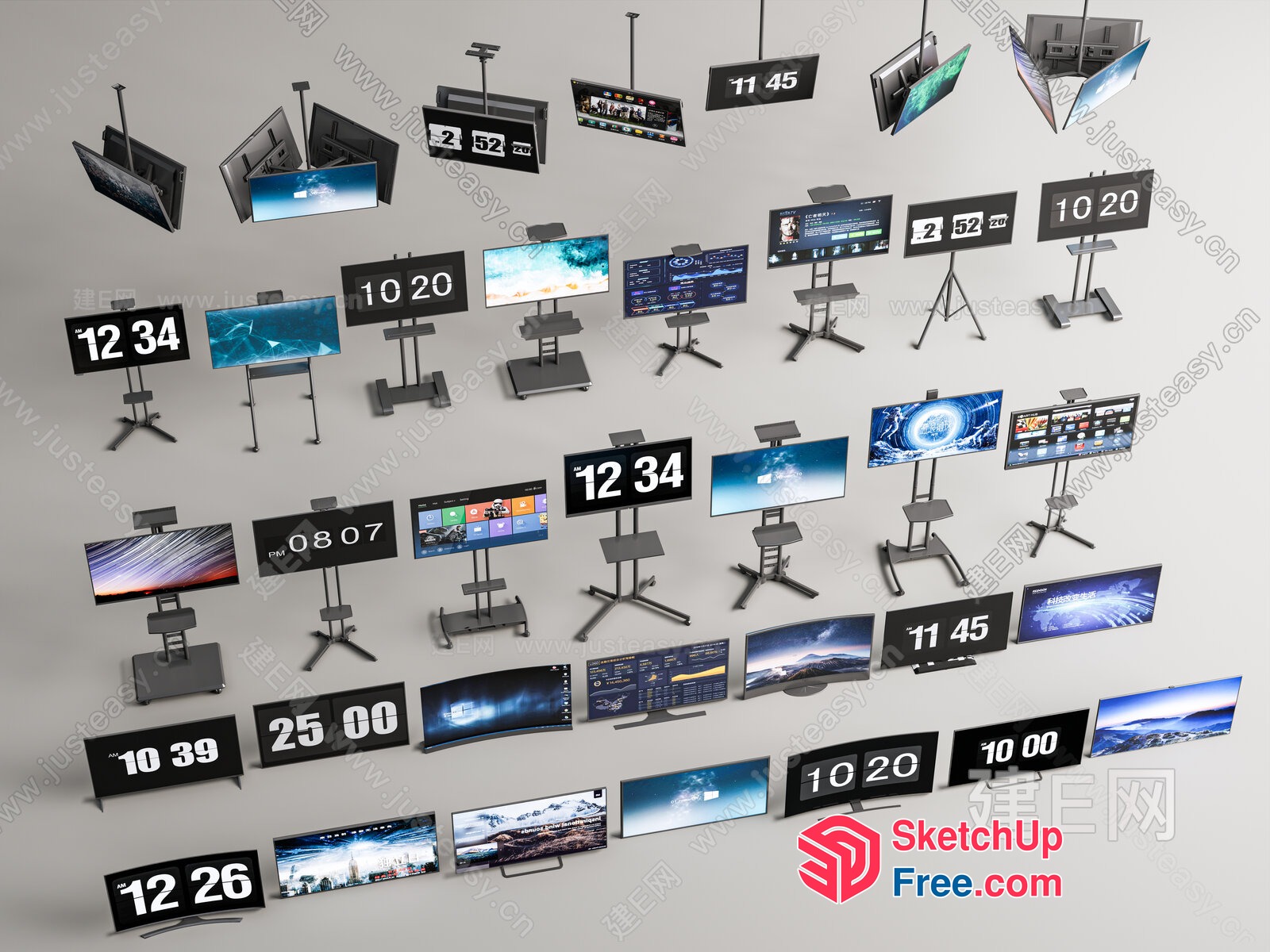 Wall-Mounted Tv Display With Various Screen Sizes 3D SketchUp File