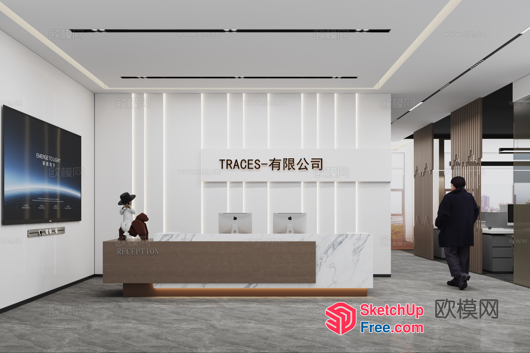 Modern Reception Area With Sleek Reception Desk 3D SketchUp File