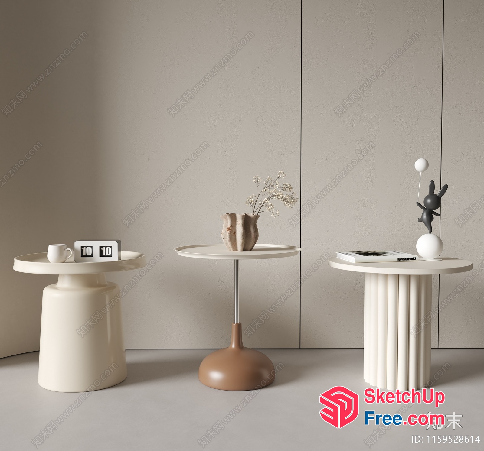 Modern Minimalist White And Brown Furniture Collection 3D SketchUp File