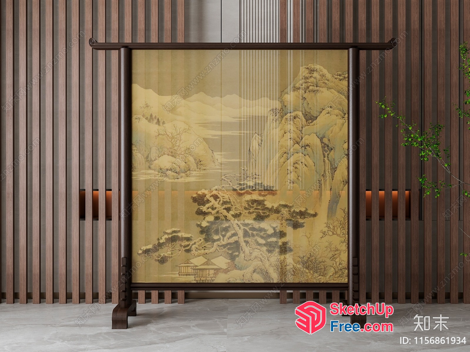 Elegant Partition Screen With Mountain And Tree Design 3D SketchUp File