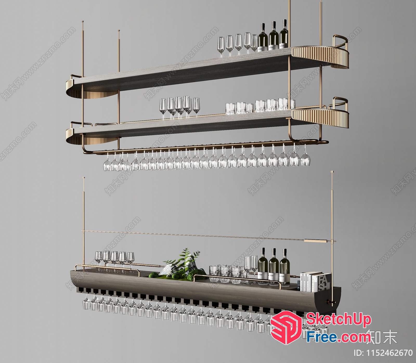 Modern Bar Shelving Unit With Wine Glasses 3D SketchUp File