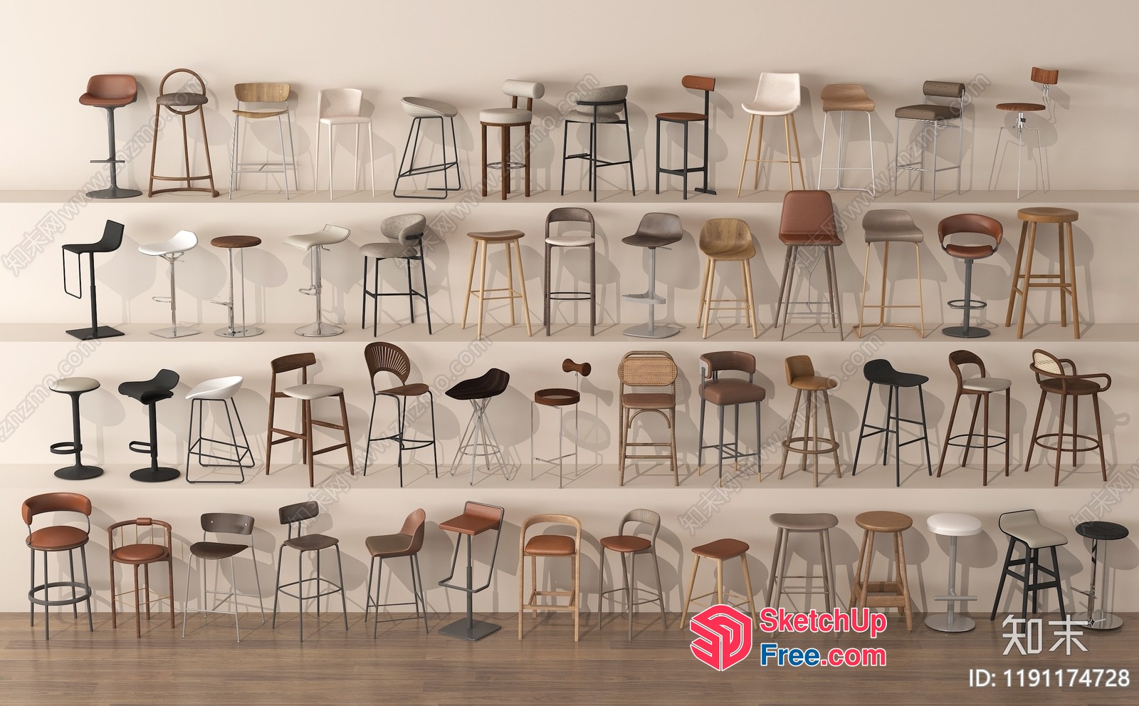 Modern Bar Stools In Various Styles 3D SketchUp File