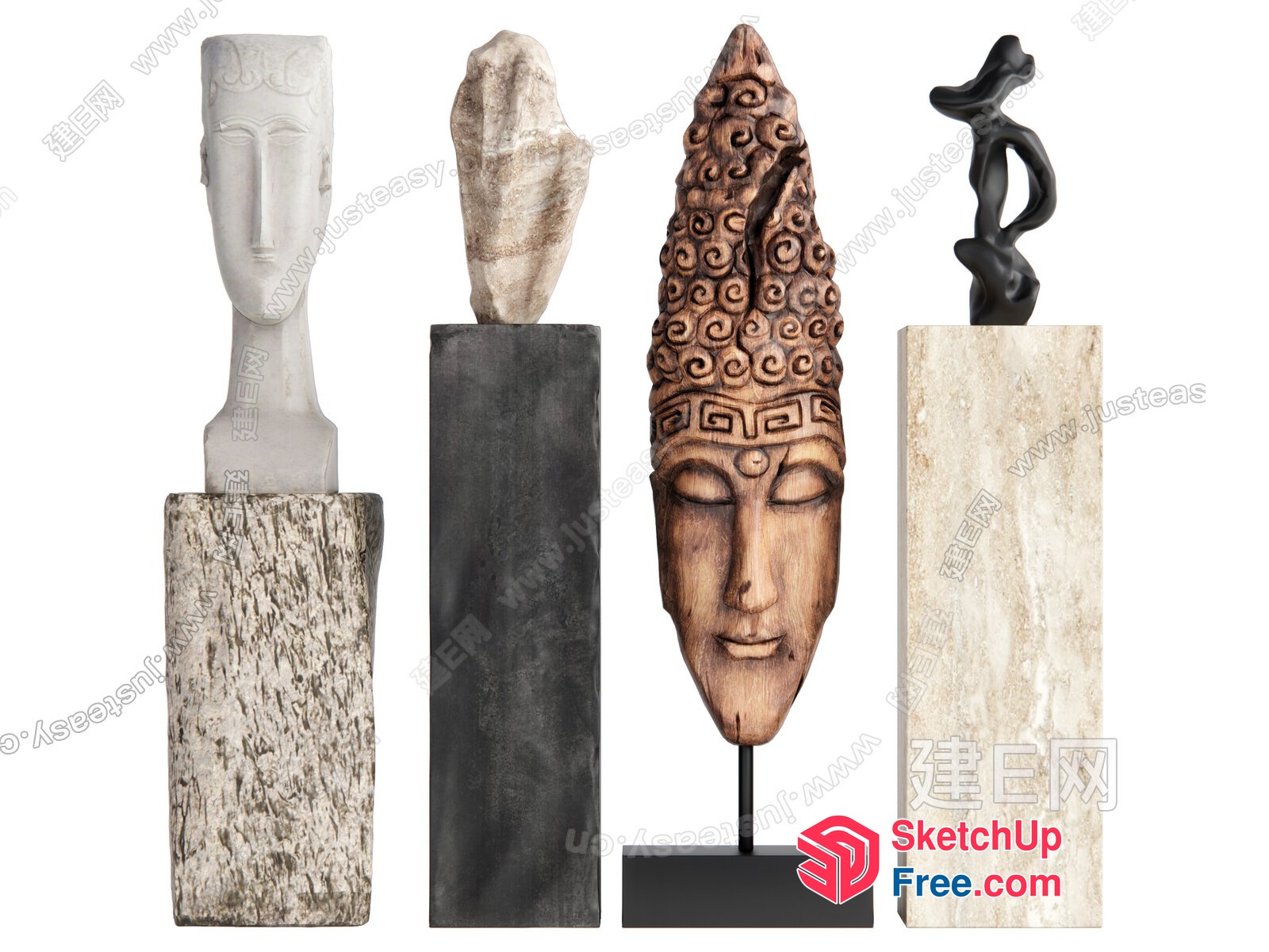 Four Abstract Statues In Various Styles 3D SketchUp File