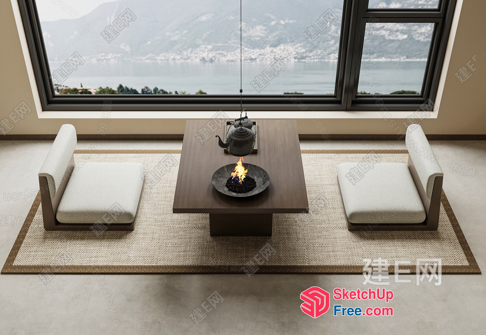 Japanese-Style Living Room With Tea Table And Teapot 3D SketchUp File