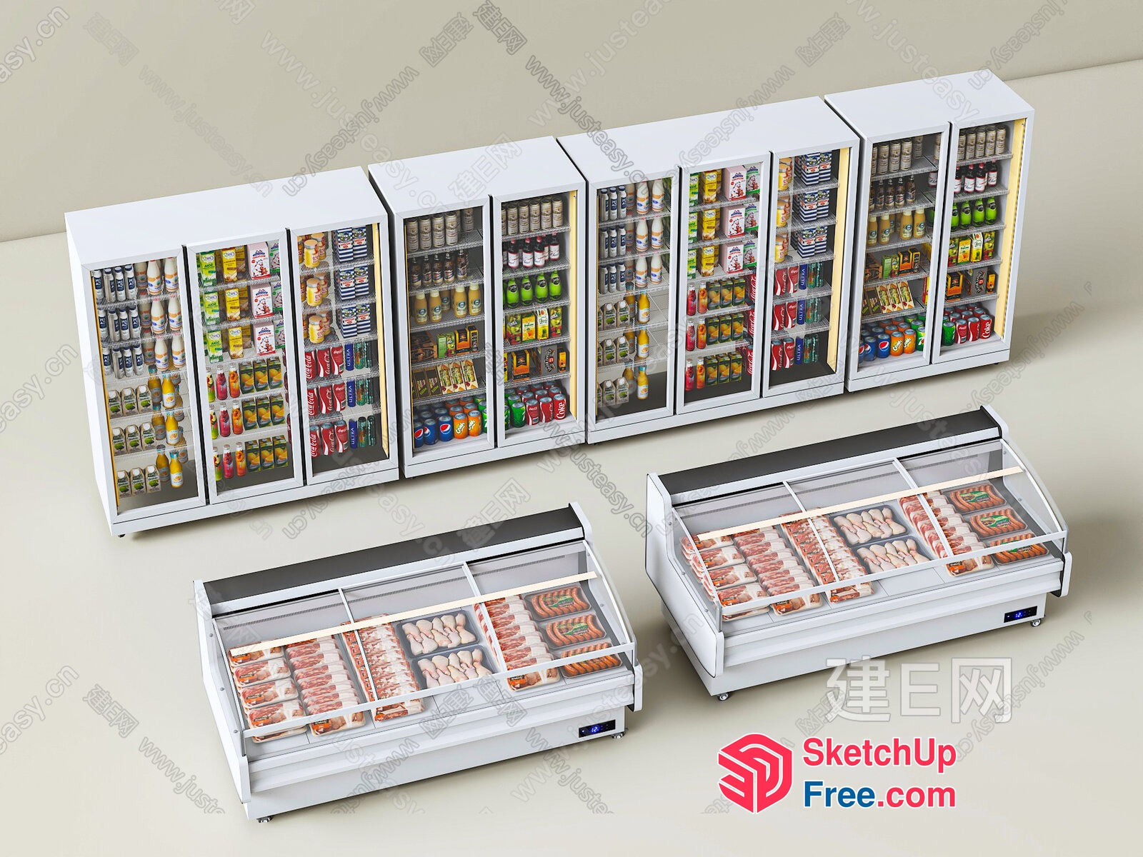 Supermarket Refrigerator And Freezer Display 3D SketchUp File