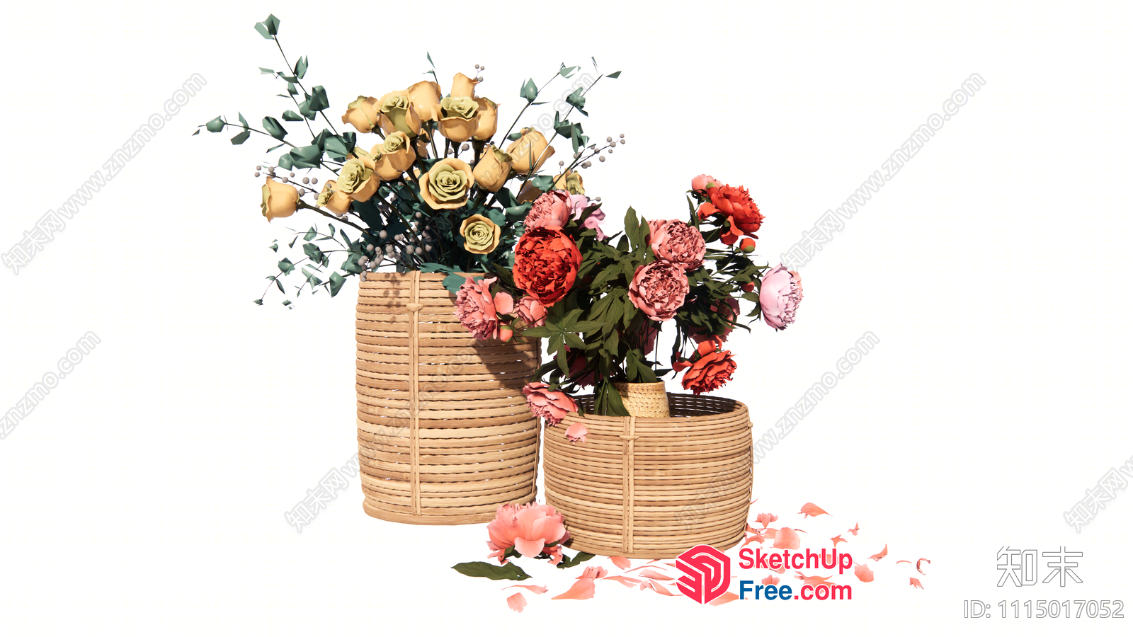 Floral Arrangements In Wicker Vases 3D SketchUp File