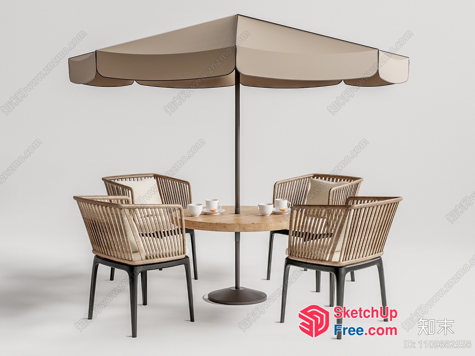 Outdoor Dining Table And Chairs Set With Umbrella 3D SketchUp File