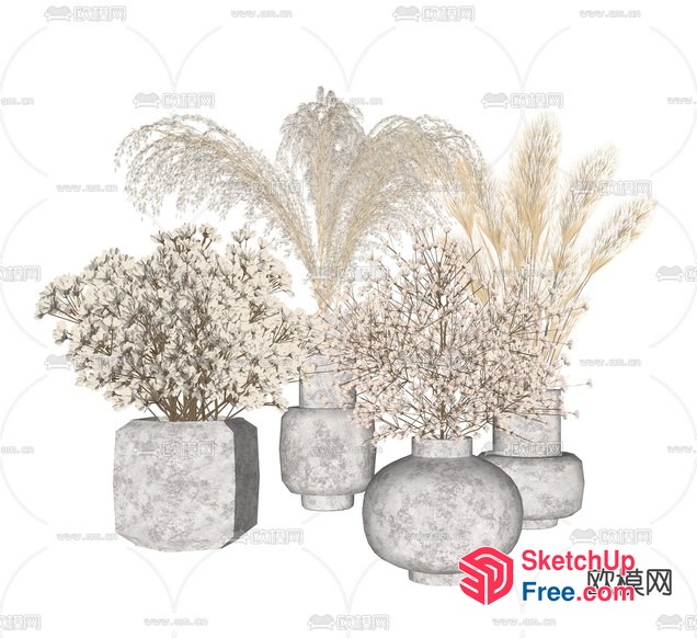 Minimalist Japanese Style Vases With Potted Plants 3D SketchUp File