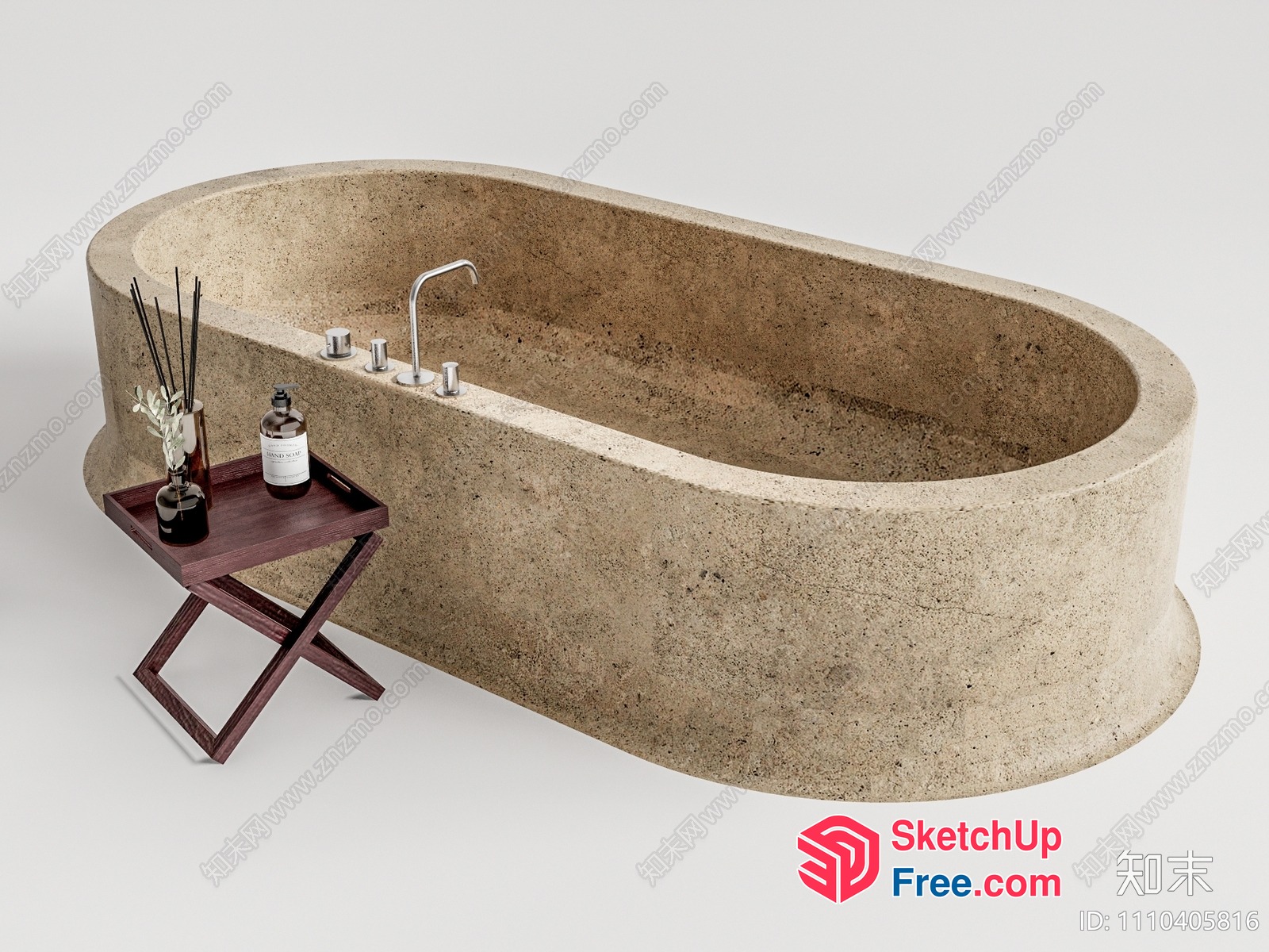 Modern Stone Bathtub With Faucet And Accessories 3D SketchUp File