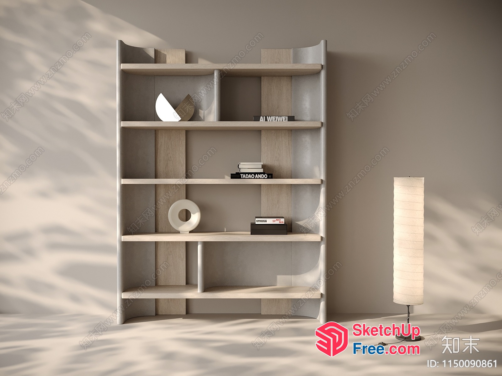 Minimalist Bookcase With Japanese Decor And Pillar 3D SketchUp File