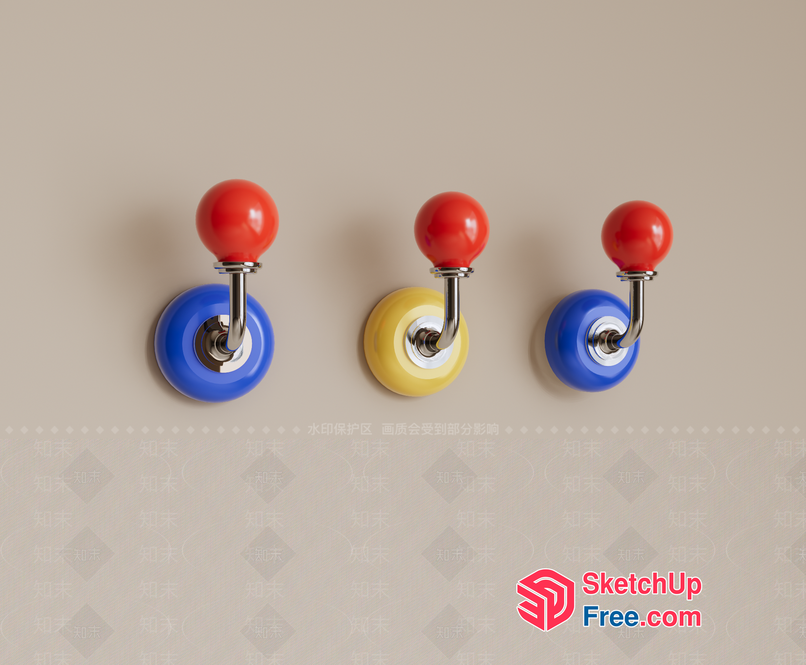 Colorful Hooks With Red Balls 3D SketchUp File