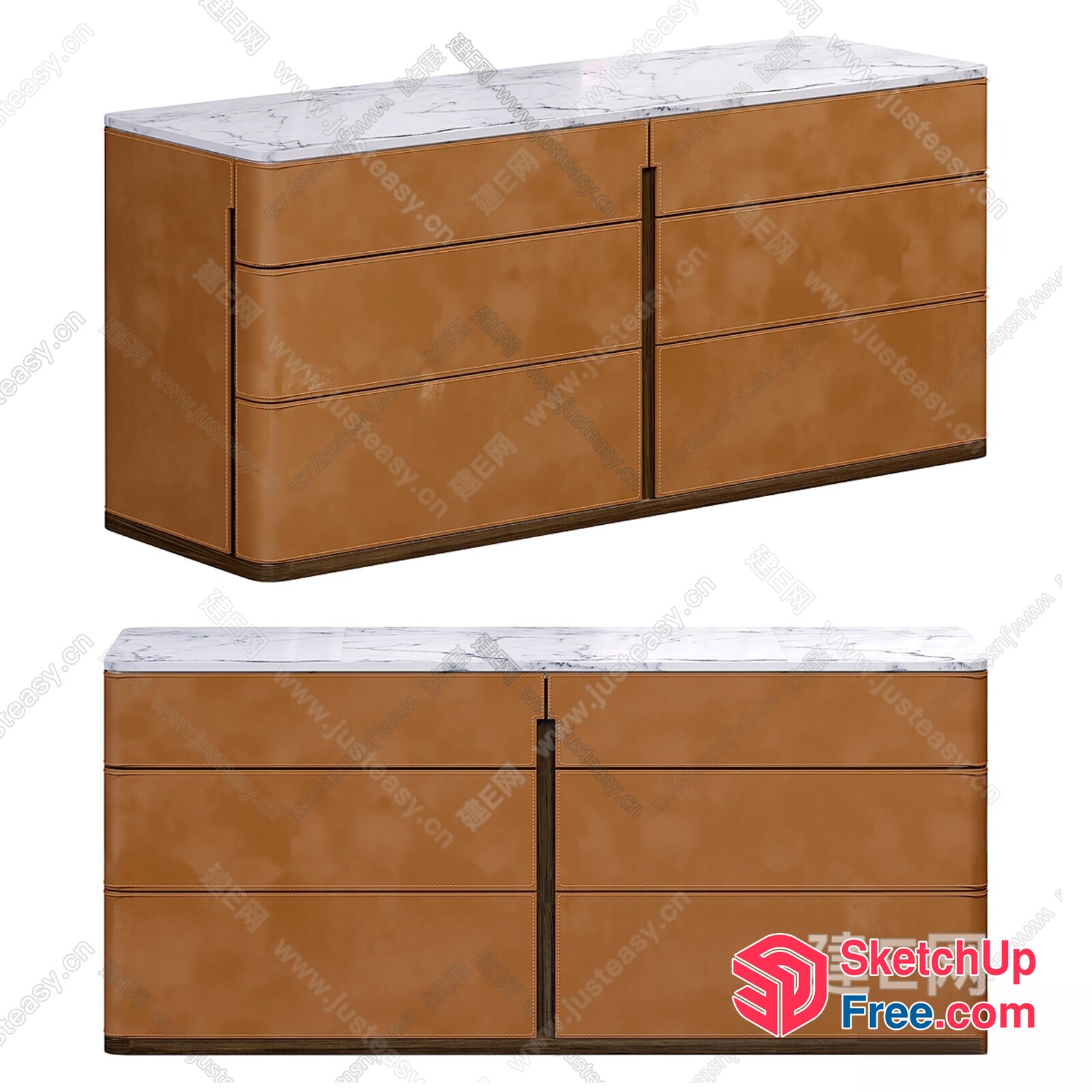 Brown Leather Dresser With White Marble Top 3D SketchUp File
