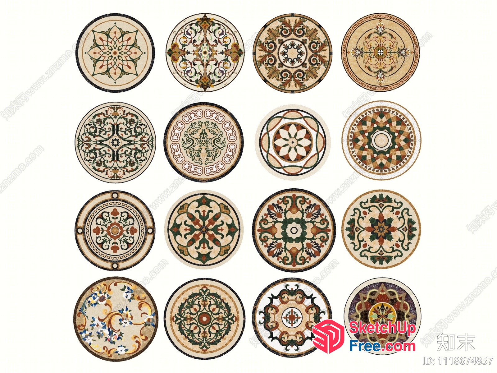Ornate Floral Patterns On Decorative Plates 3D SketchUp File