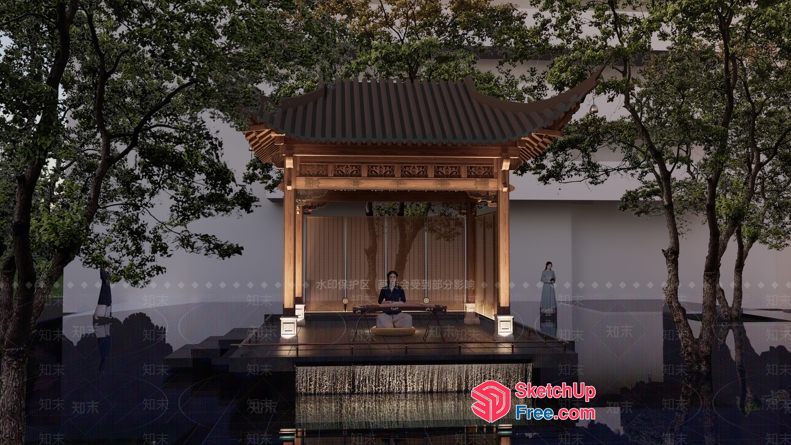 Asian-Inspired Pavilion With Traditional Roof And Pillars 3D SketchUp File