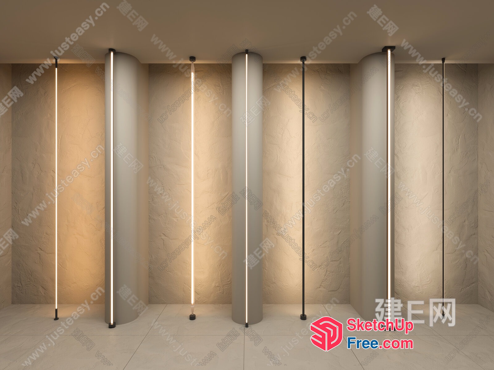 Pillars In A Minimalist Style Setting 3D SketchUp File