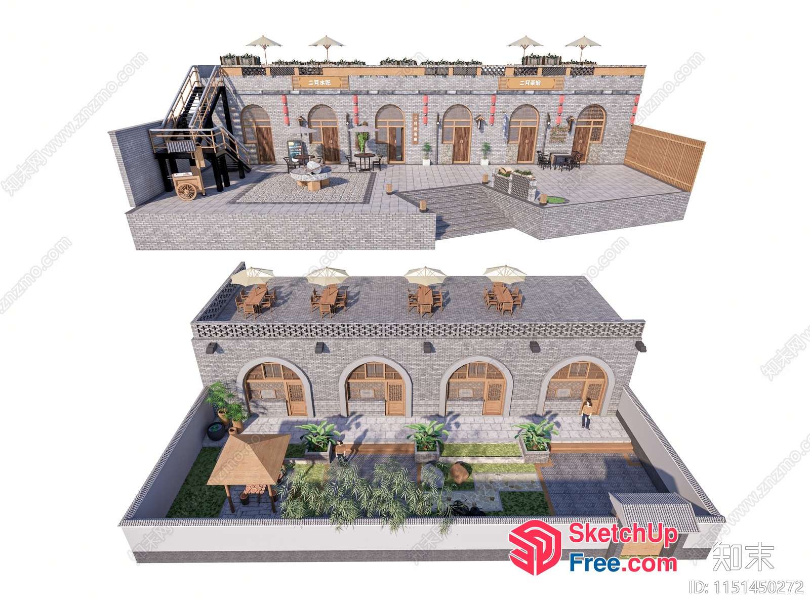 Exterior Homestay Building With Courtyard 3D SketchUp File
