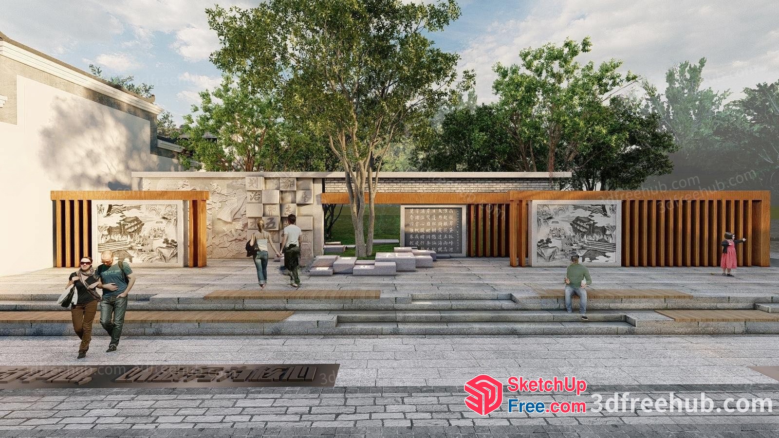 Outdoor Cultural Scene With Stairs And Pillars 3D SketchUp File