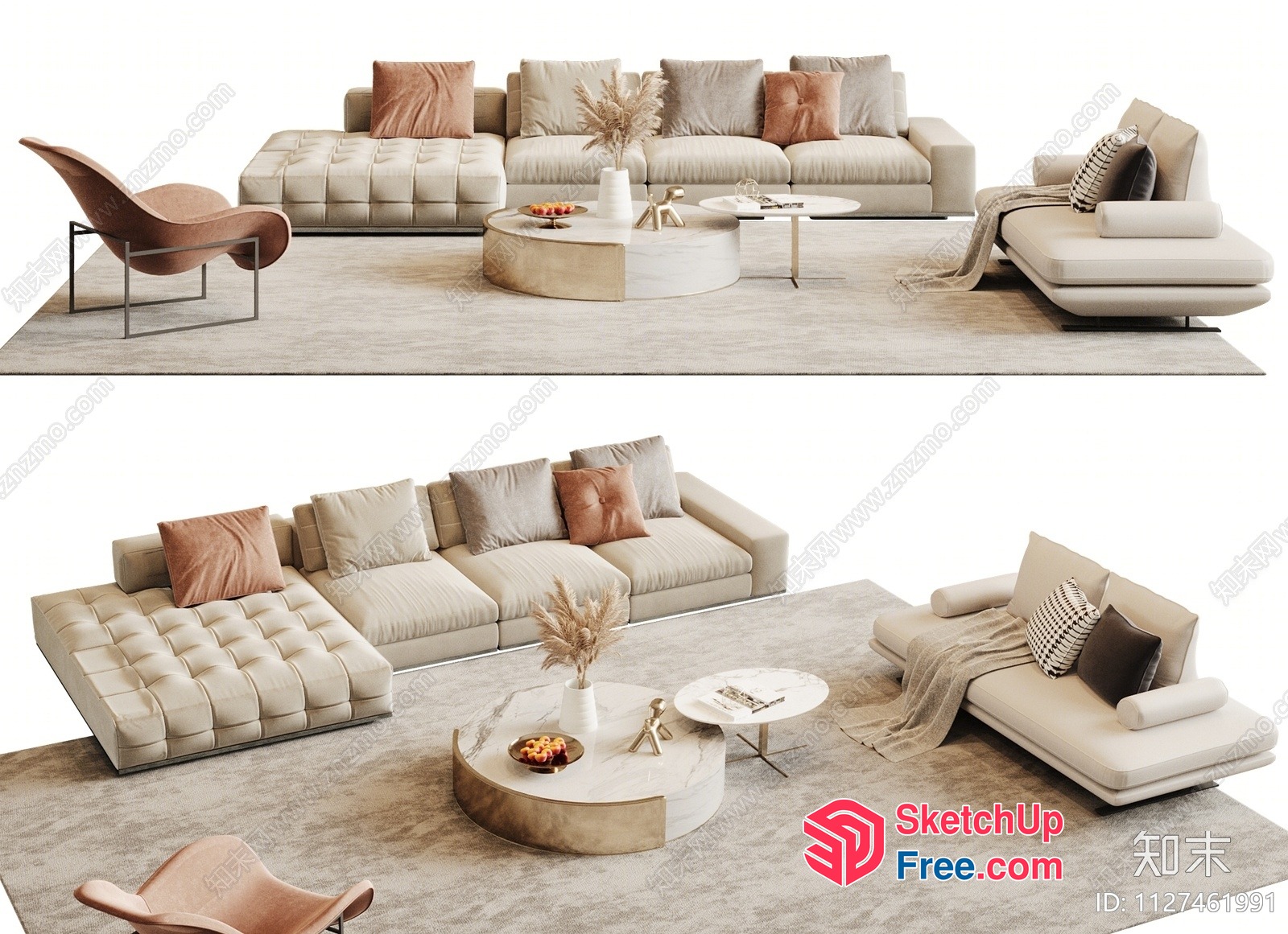 Modern Creamy Style Living Room With Elegant Furniture 3D SketchUp File