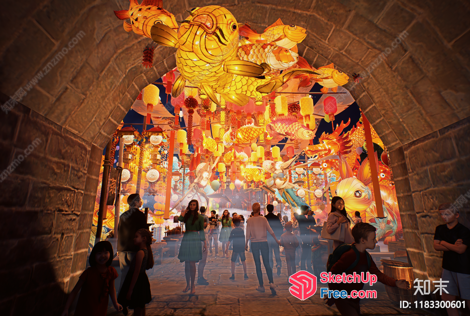 Vibrant Chinese Lantern Festival Scene 3D SketchUp File