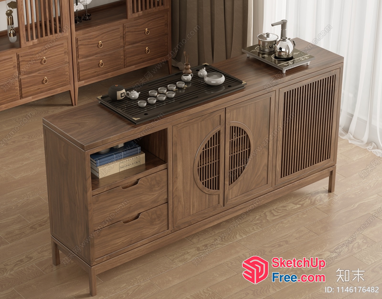 Teahouse Sideboard With Drawer And Cabinet 3D SketchUp File