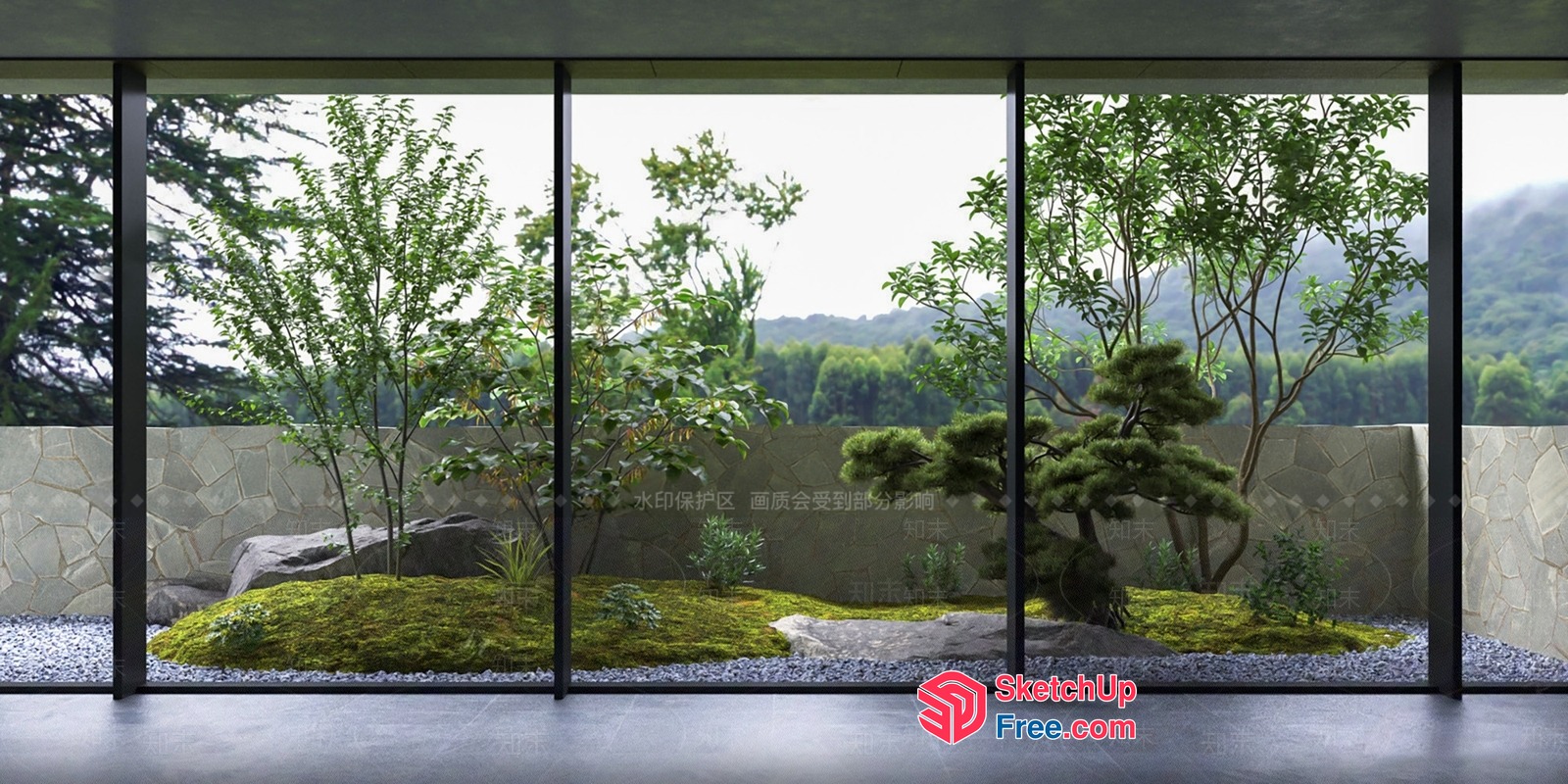 Glass Curtain Wall With Japanese Style Garden 3D SketchUp File