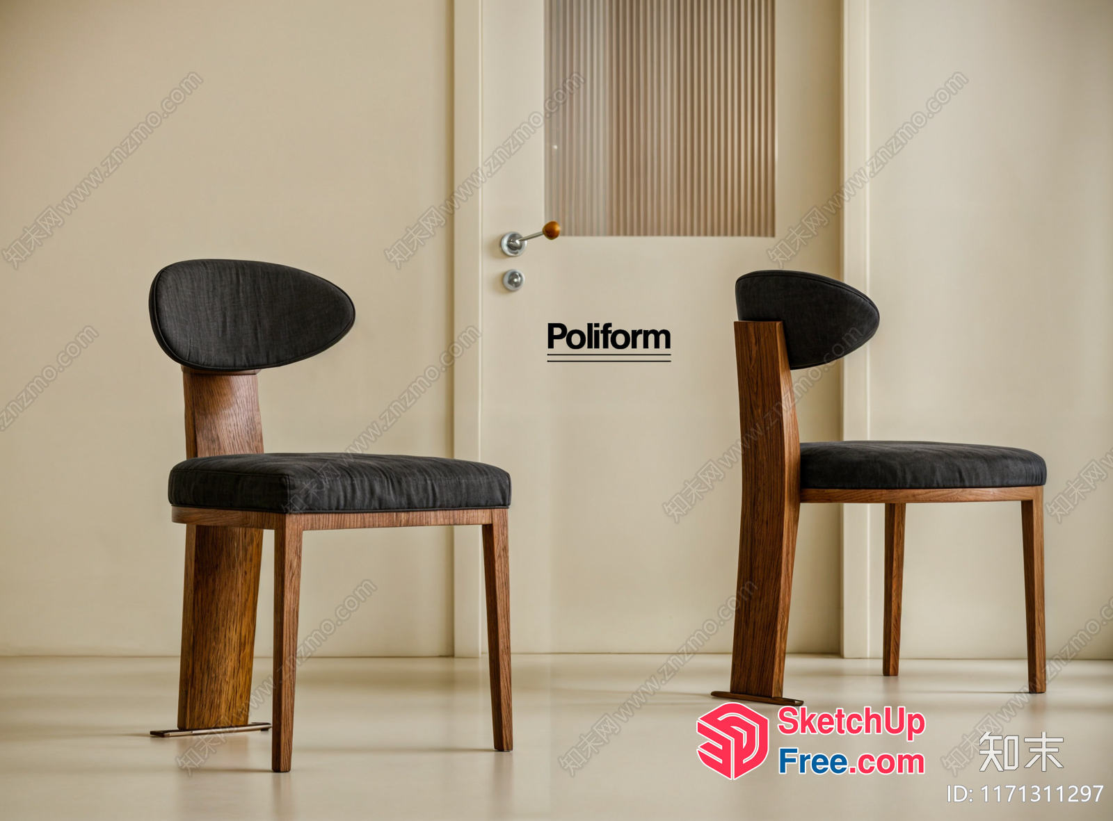 Poliform Chairs In Modern Interior Setting 3D SketchUp File