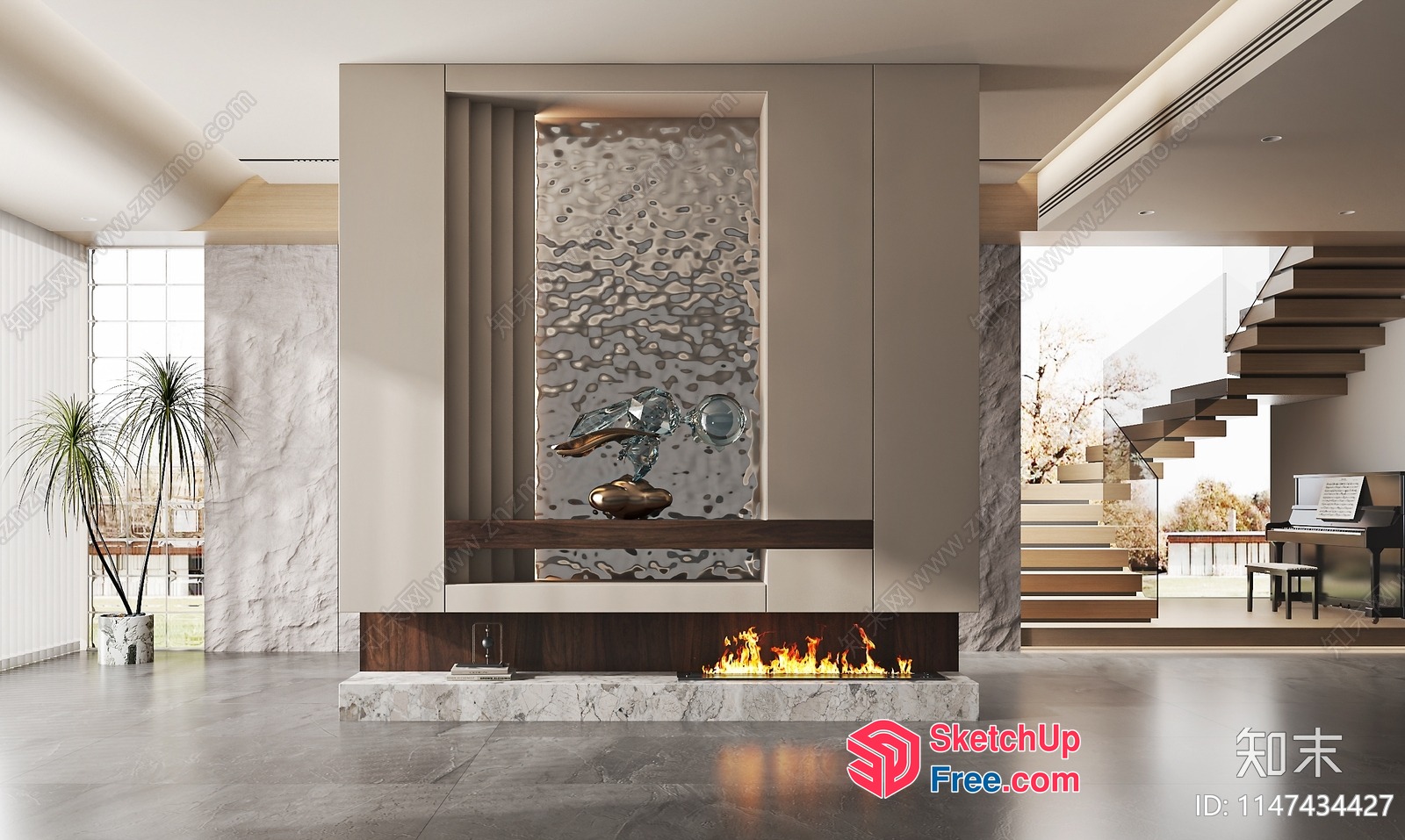 Modern Fireplace And Staircase Interior 3D SketchUp File