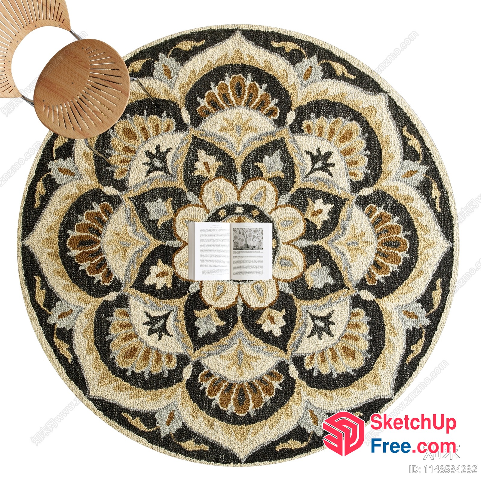 Ornate Round Rug With Floral Pattern And Neutral Colors 3D SketchUp File