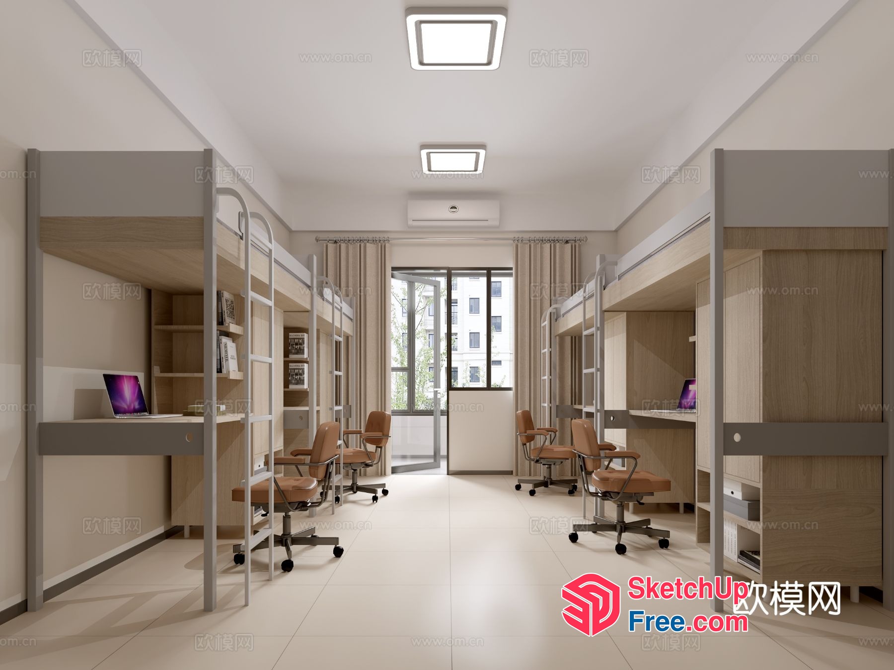 Modern Office Space With Bunk Beds And Laptops 3D SketchUp File