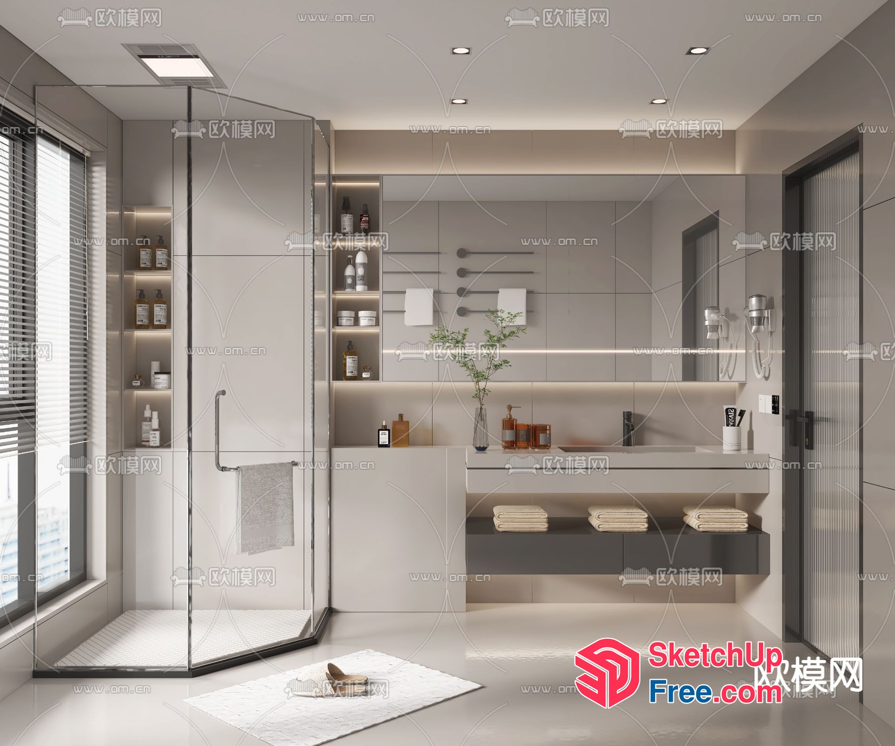 Modern Bathroom Interior With Sleek Glass Shower And Vanity 3D SketchUp File