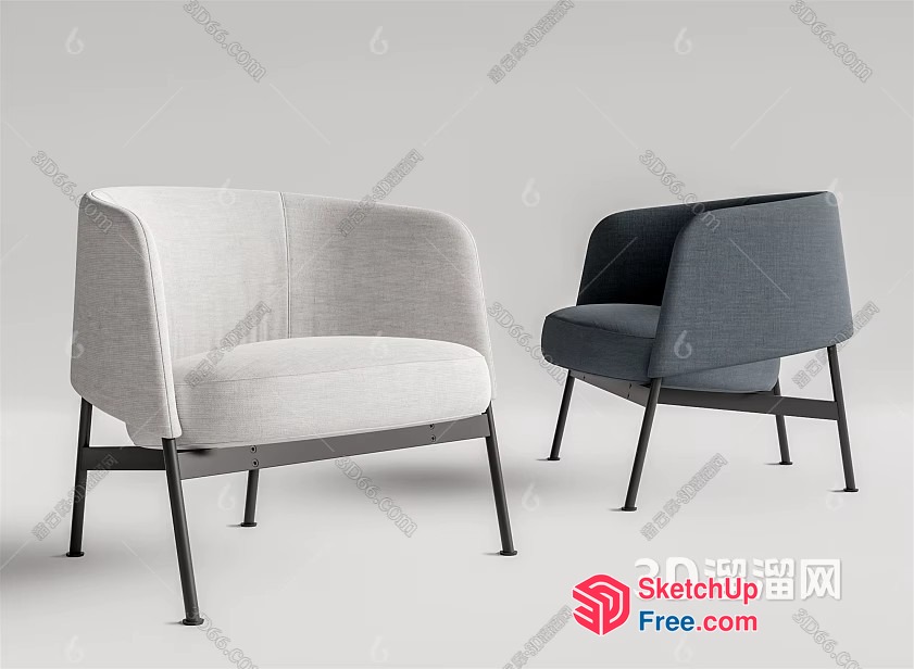 Two Seating Chairs With Metal Legs 3D SketchUp File