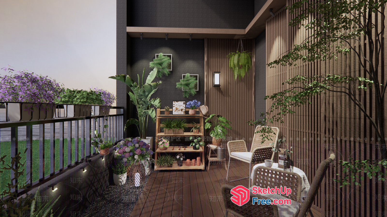 Cozy Balcony Oasis With Greenery And Comfortable Seating 3D SketchUp File