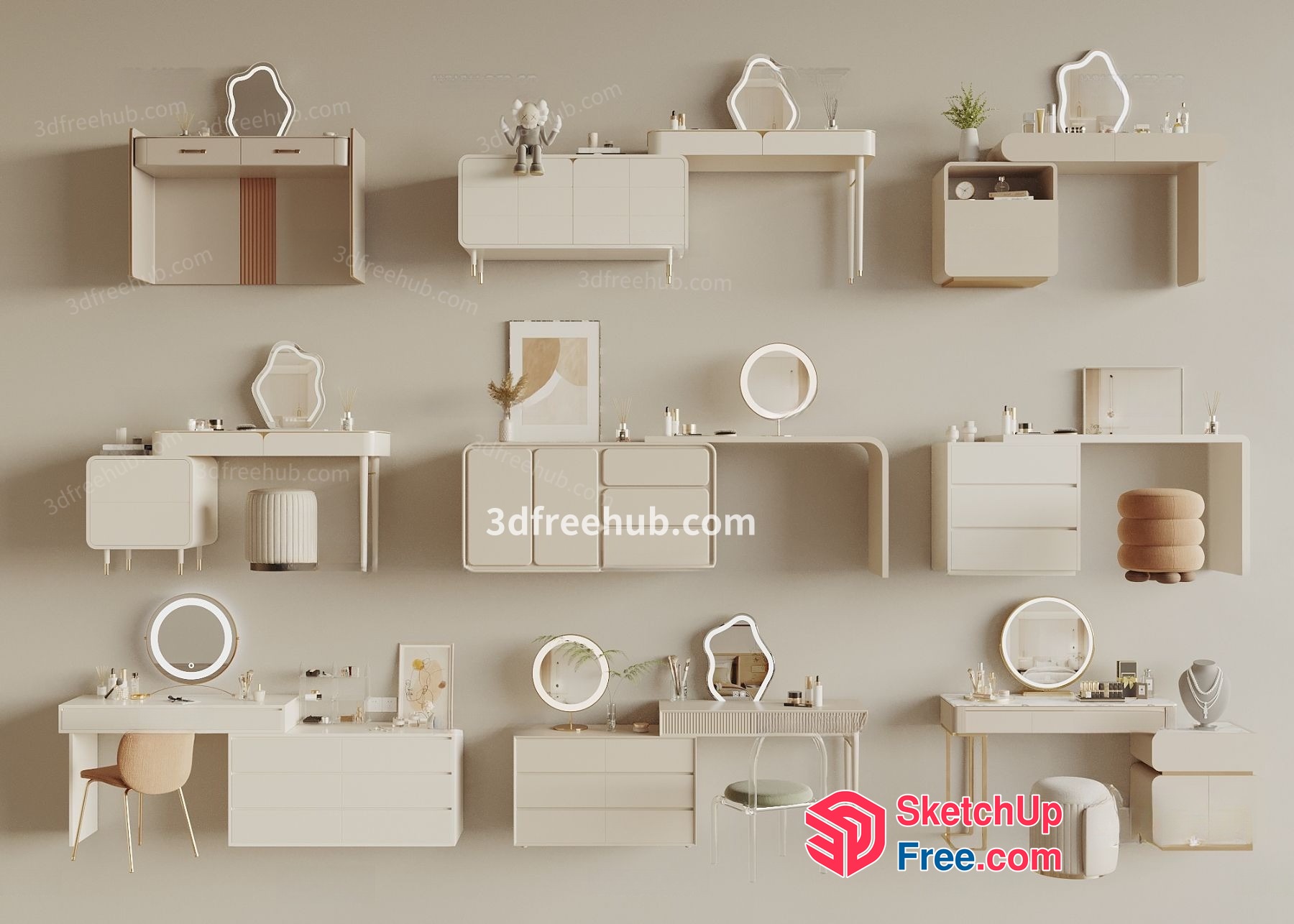 White Furniture And Decorations In A Minimalist Style 3D SketchUp File