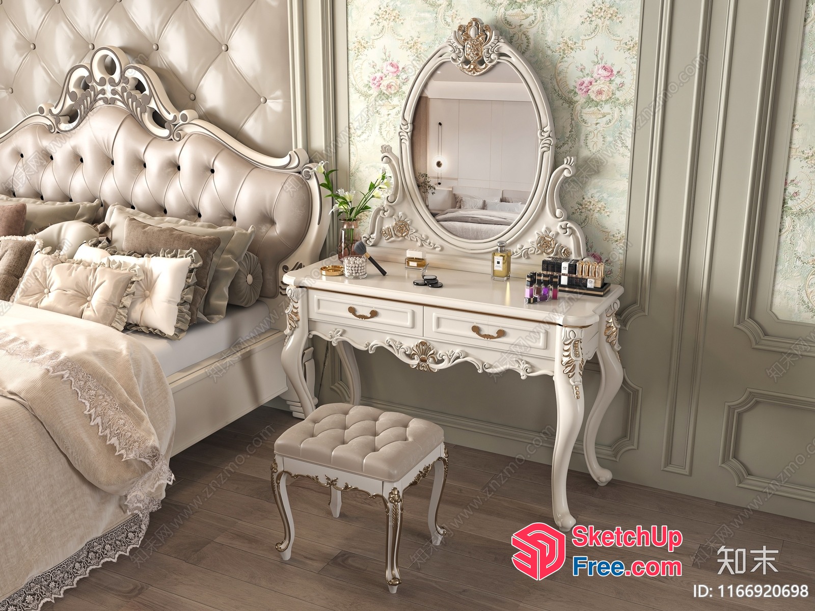 Luxurious Creamy Style Bedroom Furniture 3D SketchUp File