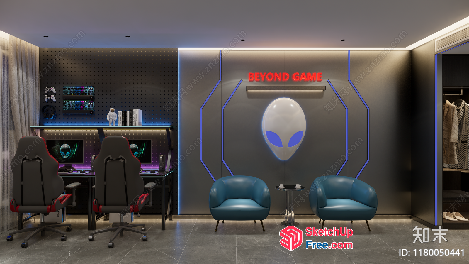 Futuristic Alien-Themed Gaming Room 3D SketchUp File