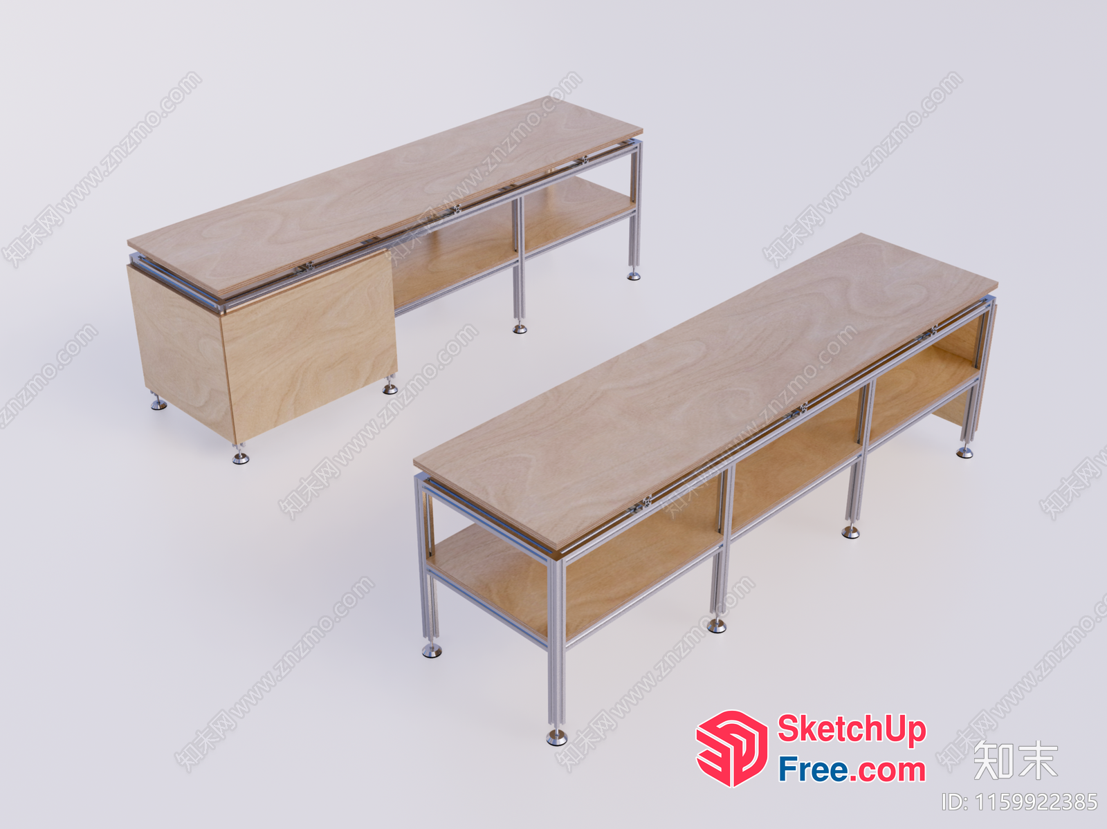 Modern Office Furniture With Light Wood And Metal Accents 3D SketchUp File