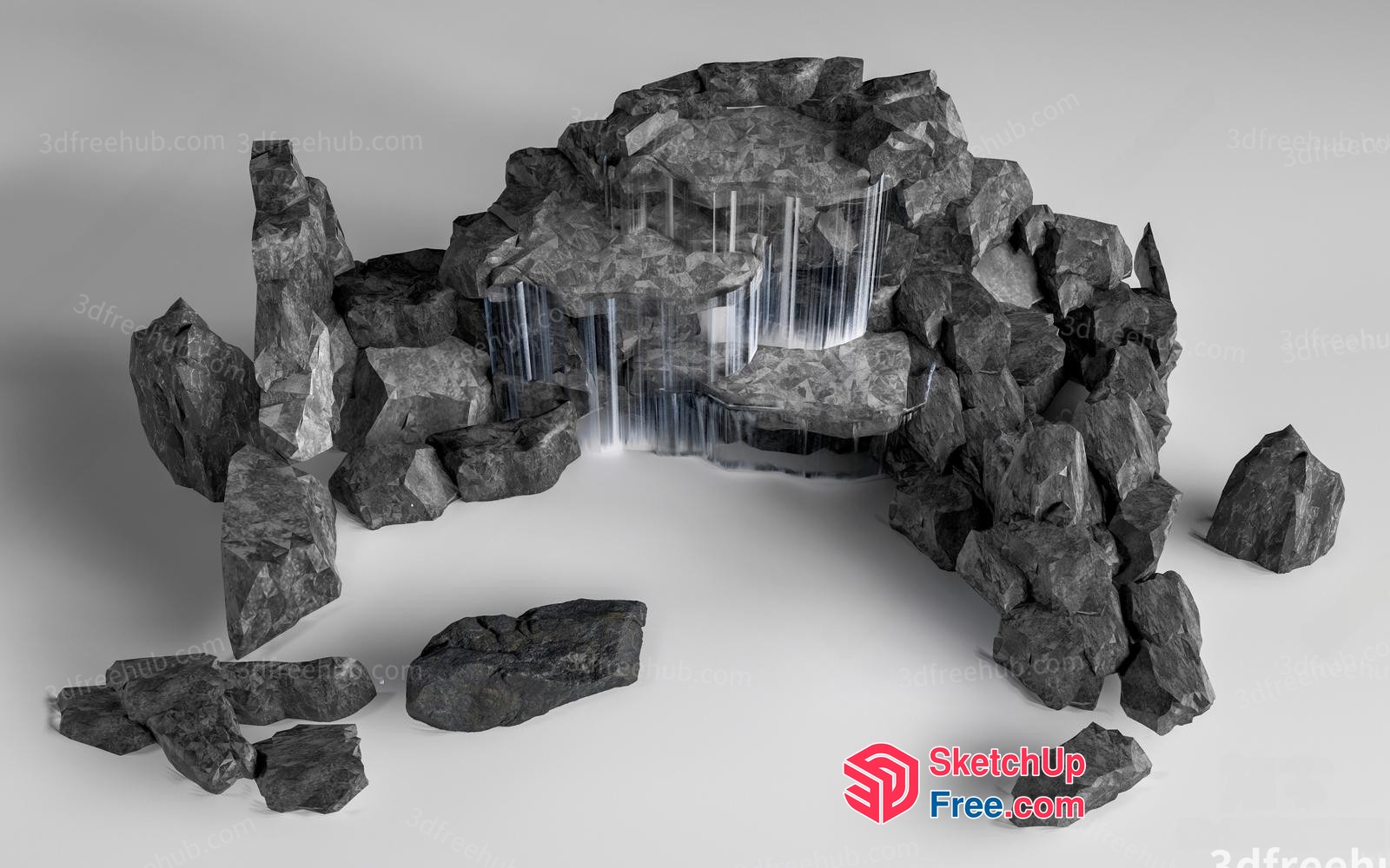 Waterfall Cascade And Rock Formation 3D SketchUp File