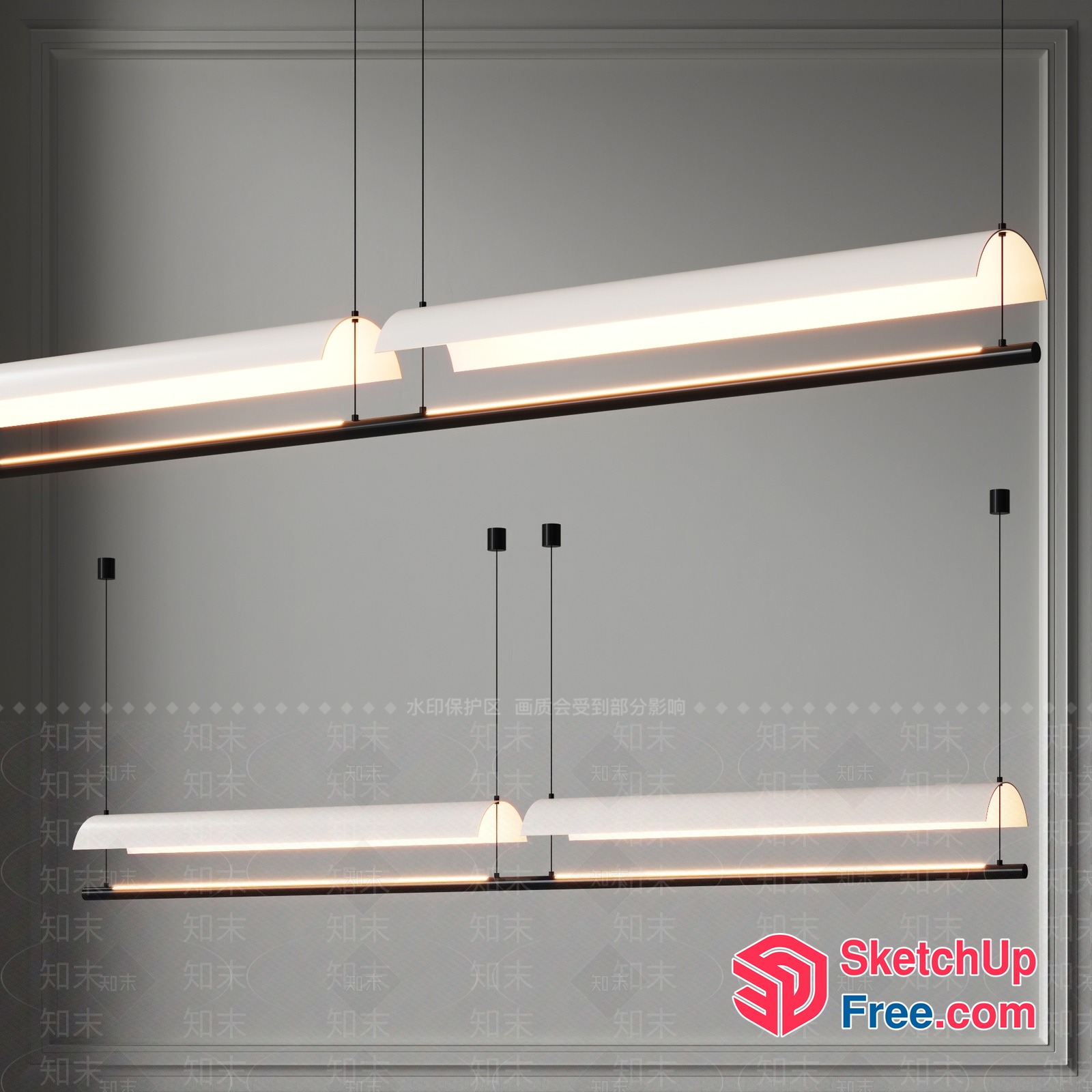 Modern Sleek White Hanging Light Fixtures 3D SketchUp File