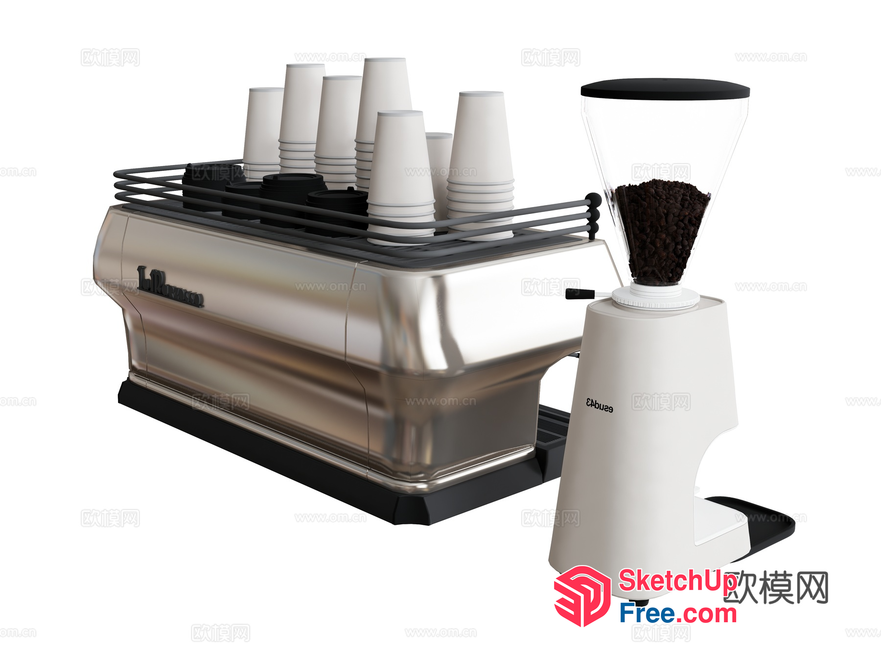 Modern Coffee Shop Interior With Stainless Steel And White Decor 3D SketchUp File