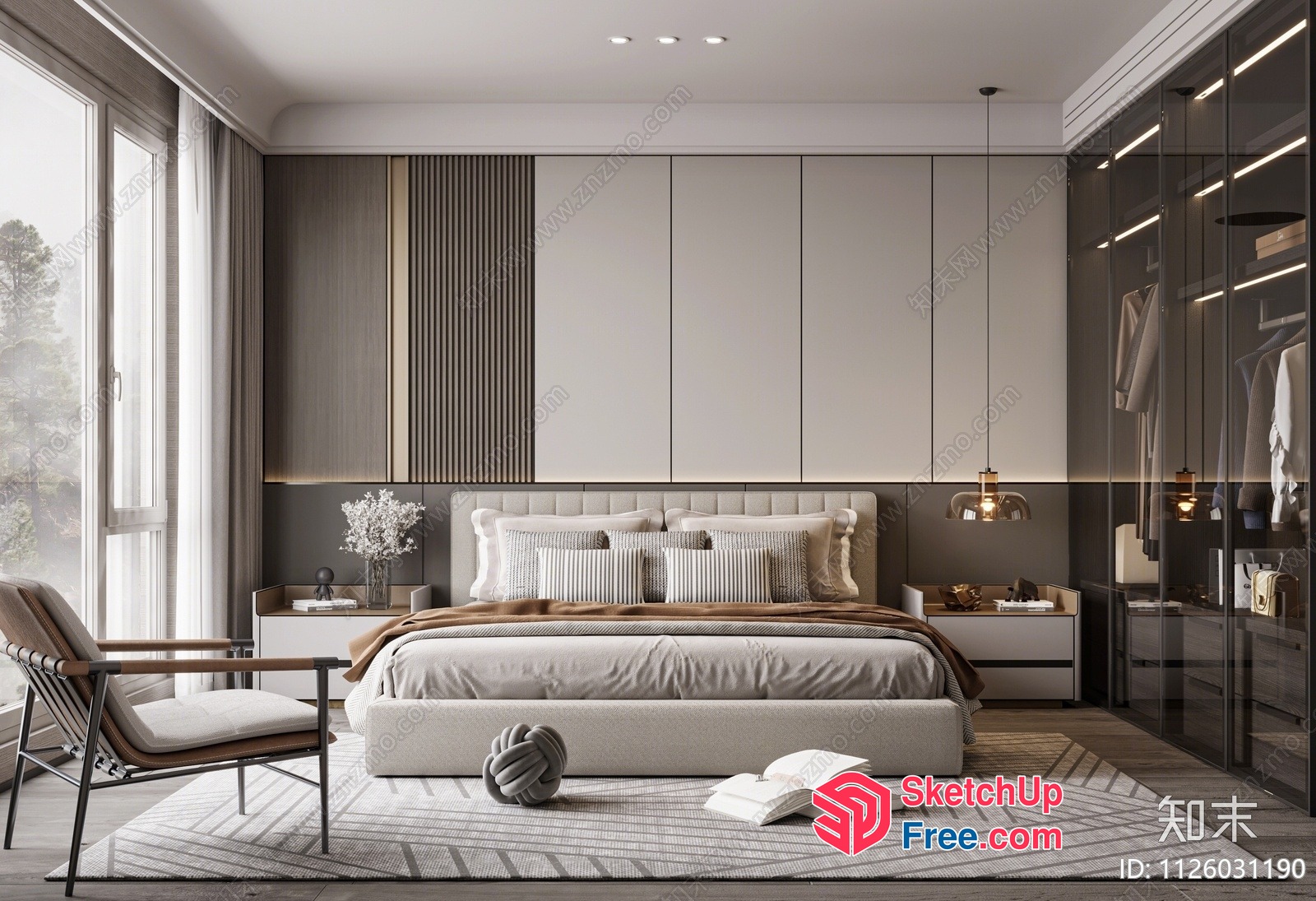 Modern Minimalist Bedroom With Neutral Color Scheme 3D SketchUp File