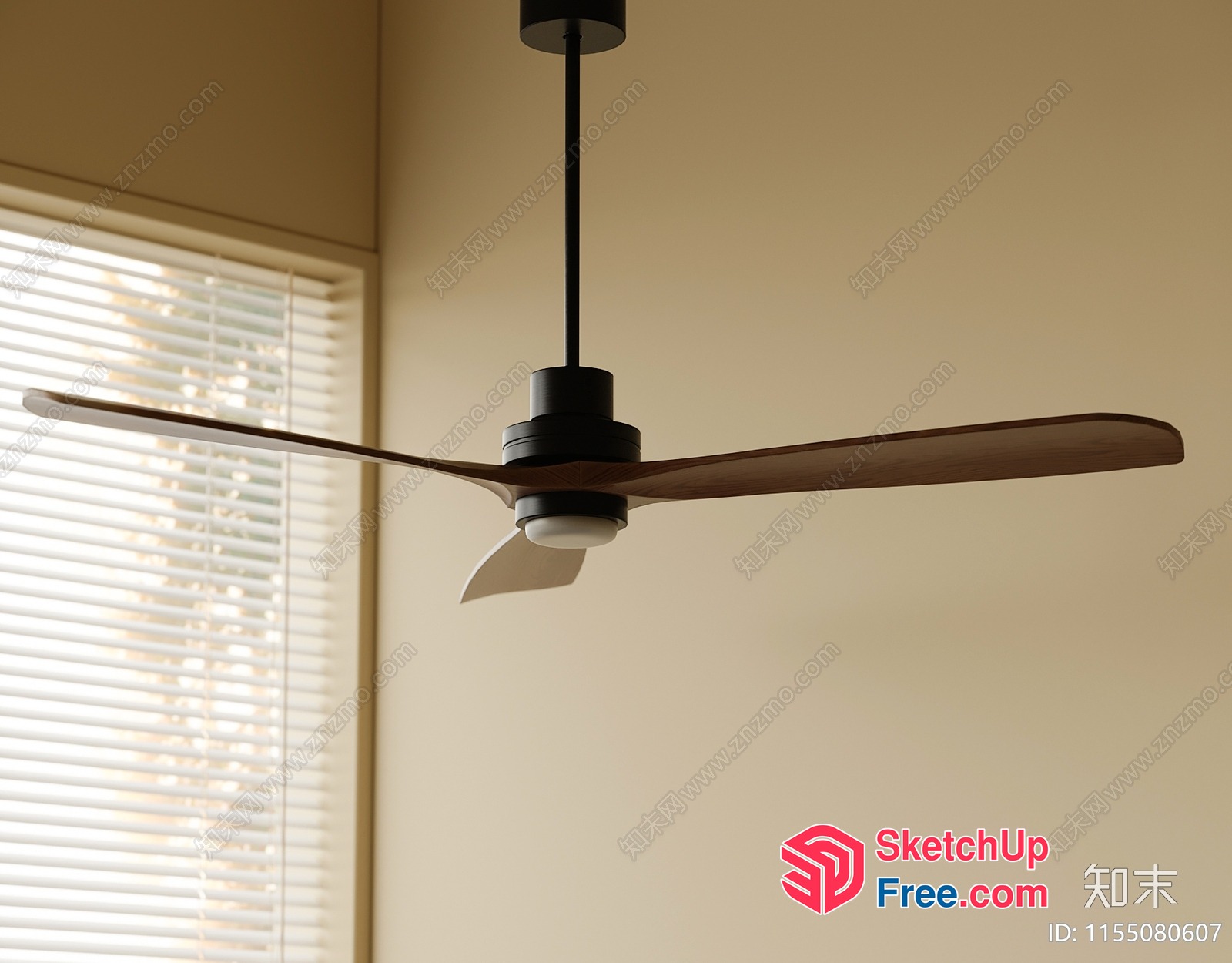 Ceiling Fan With Wood Grain Blades 3D SketchUp File