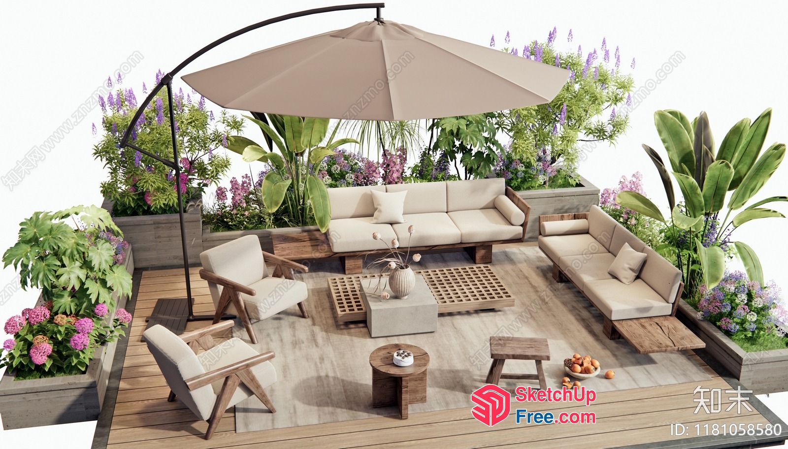 Outdoor Patio Furniture Arrangement With Umbrella 3D SketchUp File