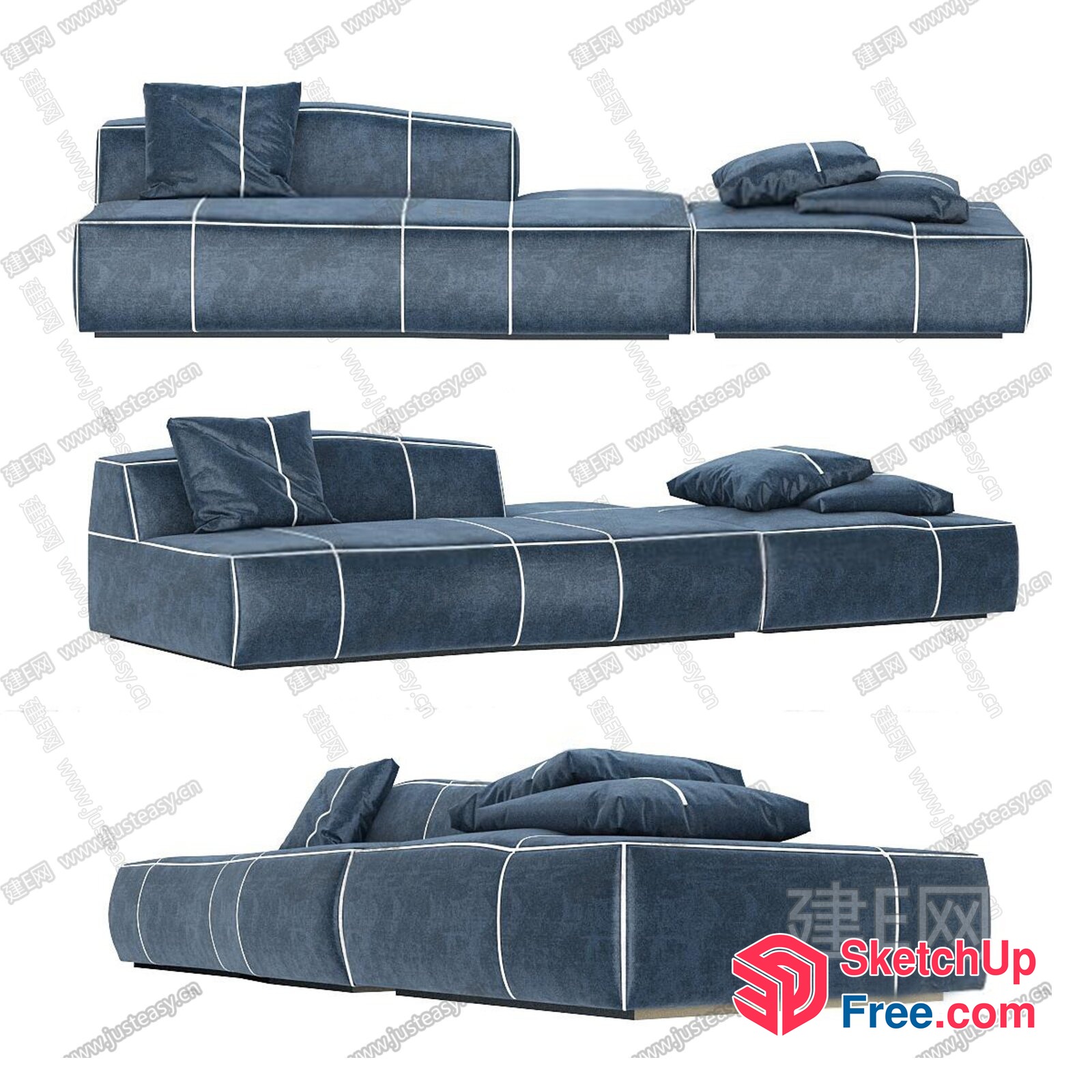 Modern Blue Sofa With White Accents 3D SketchUp File