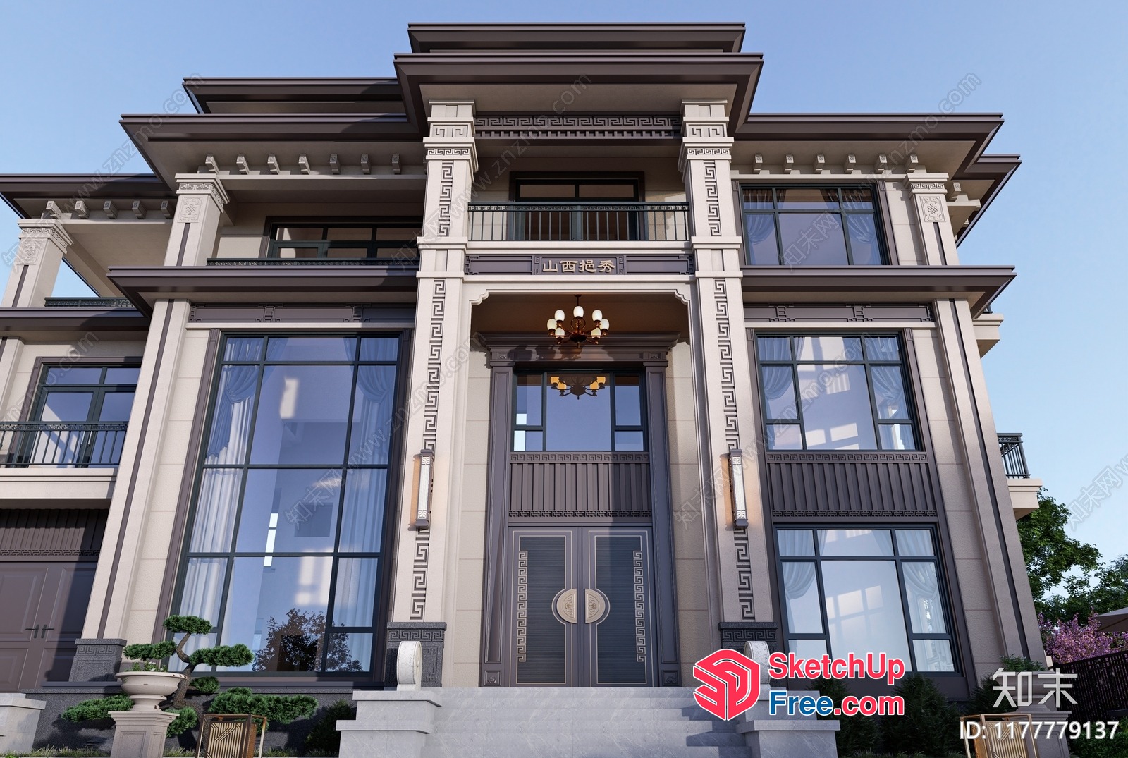 Luxurious Classic Mansion With Ornate Pillars And Windows 3D SketchUp File