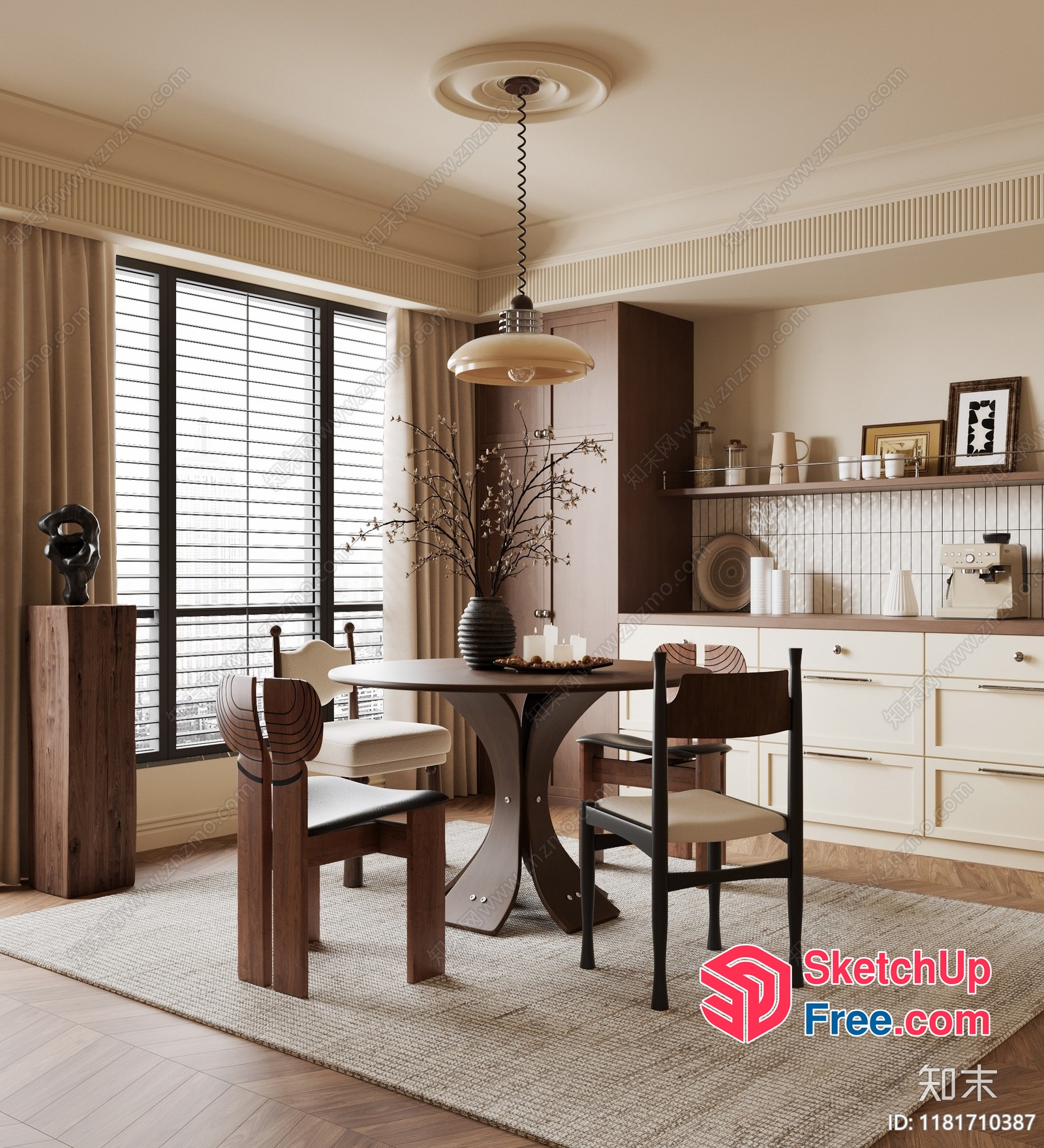 Elegant Dining Room With Creamy Style And Natural Light 3D SketchUp File