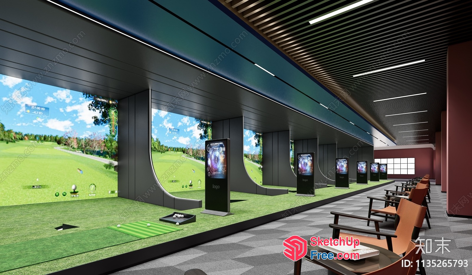 Golf Simulation Room With Golf Course Graphics And Seating Area 3D SketchUp File