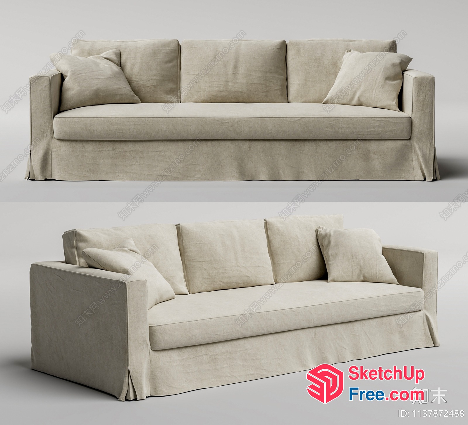 Beige Linen Sofa With Pillows 3D SketchUp File